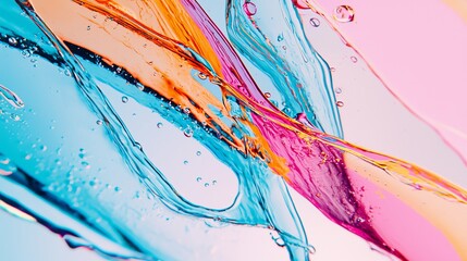 Poster -  A close-up of multicolored liquid against a blue sky, featuring a lighter blue sky in the background