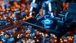 © weerayut - Digital microscope, blue light, detailed circuitry, modern and scientific