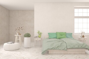 Wall Mural - White bedroom concept. Scandinavian interior design. 3D illustration