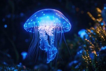 Poster - Jellyfish in the Water at Night