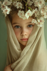 Wall Mural - beautiful studio portrait of young girl with flower headdress