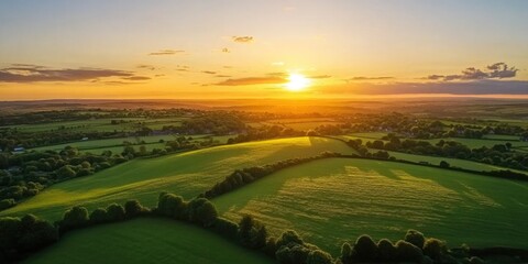 Poster - Sunset over green field