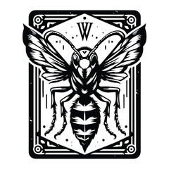 hornet in Tarot card black and white silhouette illustration