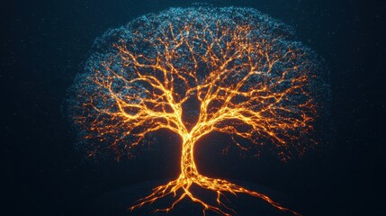 Wall Mural - a glowing tree with branches extending to connect with smaller trees, representing the transfer of k