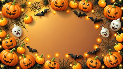 Halloween frame, pumpkins, halloween, autumn, orange, october, spooky, horror, decoration, lantern, holiday, dark