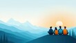 © Exnoi - A group of friends sits at the top of a mountain after a hike, discussing personal goals while overlooking the landscape below., flat design illustration