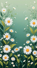 Sticker - daisies on a green background