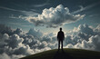 © Prasa-gg - Modern Image of a Person on a Hill Gazing at Soft Clouds for Mental Calmness