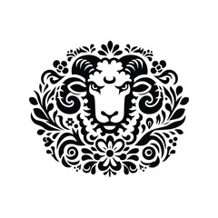 Wall Mural - sheep in folk art black and white silhouette illustration