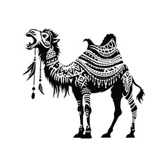 Wall Mural - Camel in bohemian black and white silhouette illustration