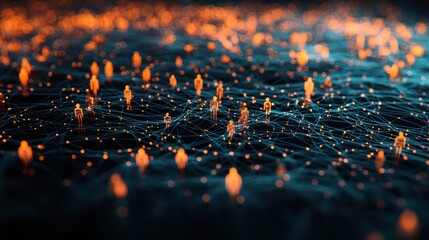 Wall Mural - a network of glowing threads connecting multiple human silhouettes, where each figure represents dif