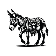 Wall Mural - Donkey in bohemian black and white silhouette illustration