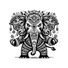 Wall Mural - Elephant in bohemian black and white silhouette illustration