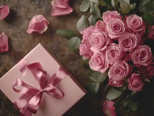 Sticker - Pink Roses and Gift Box