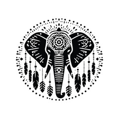 Wall Mural - Elephant in bohemian black and white silhouette illustration