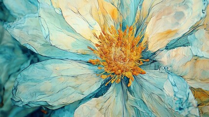 Wall Mural - The center features a yellow stamen, while the flower itself is blue and yellow (Corrected stamen stamen