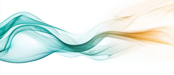 Wall Mural -  A white and blue smoke wave against a clean white backdrop, accompanied by a light green and yellow smoke trail to its left