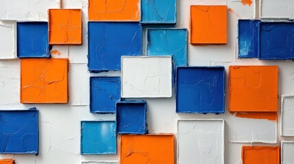 Canvas Print - Abstract Art with Blue, Orange and White Squares