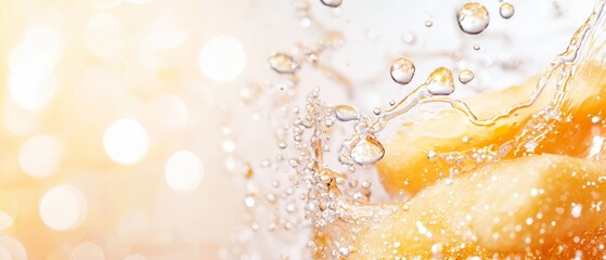  A close-up of oranges in a glass, submerged in water with droplets on the surface