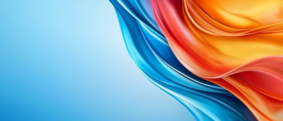 Poster - blue, orange, and red, adorned with wavy lines, set against a light blue backdrop