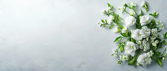 Sticker -  White flowers with green leaves against a gray backdrop Text space on the left side