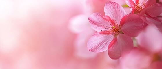 Poster -  A pink flower, tightly framed, atop a branch against a softly blurred backdrop of pink blooms