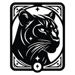 Panther in Tarot card black and white silhouette illustration