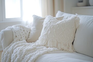 Sticker - White sofa with pillows and blanket