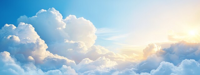 Wall Mural -  A blue sky dotted with clouds, sun situated in their midst