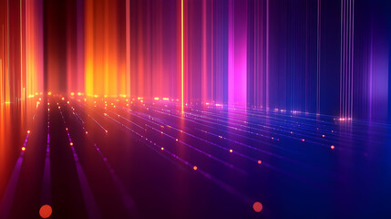 A vibrant abstract design with colorful vertical lines and glowing dots.