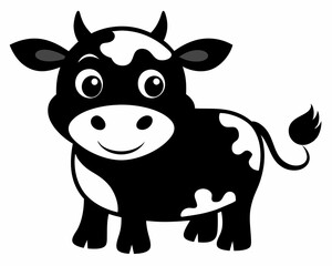 Canvas Print - Cute Cow Character black silhouette vector