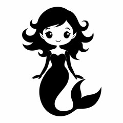 Canvas Print - Cute mermaid black silhouette vector