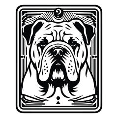 Bulldog in Tarot card black and white silhouette illustration