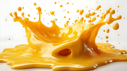 A vibrant splash of yellow liquid creating dynamic shapes and textures.