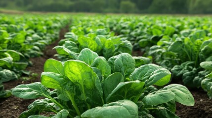 A field of leafy spinach (Spinacia oleracea), being harvested for fresh market sales