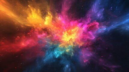 abstract colorful nebula with bright colors and a dark background.
