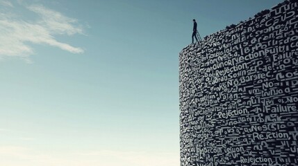 Wall Mural - climbing over barriers: a large abstract wall filled with words like 