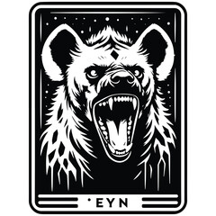 hyena in Tarot card black and white silhouette illustration