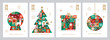 © Anna Sm - Christmas card templates. Winter icons in abstract modern geometric flat style. Snow globe, Christmas tree and Christmas box. Bauhaus design. Happy holidays. Seasons greetings.Vector illustration set.