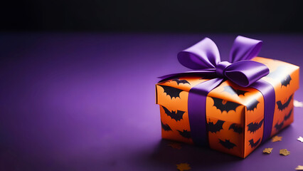 Gift box with bows decorated in Halloween style