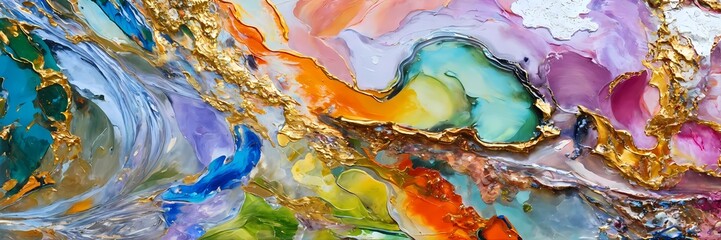 Colorful abstract painting oil and water with 3d golden 24k	