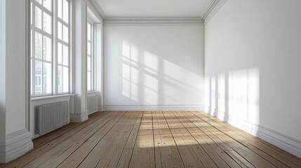 Wall Mural - Empty room, wooden floor, white walls generative ai