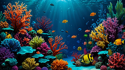 Colorful under water simple sea fish coral desktop wallpaper.