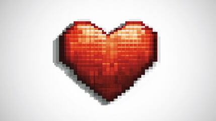 Pixelated red heart symbol on a white background, perfect for retro video game themes, love messages, and digital art projects.