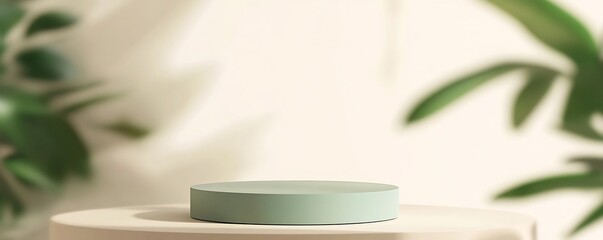 Minimal background with a green podium for product presentation