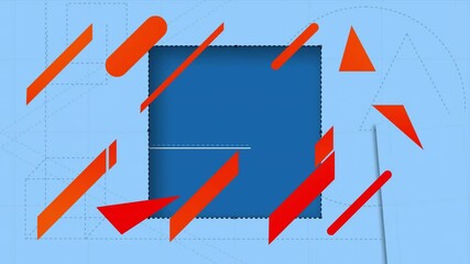 Wall Mural - Animation of cutout and red shapes over blue background