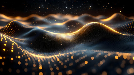 Wall Mural - Abstract representation of waves with glowing particles, suggesting technology and data flow.