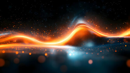 Abstract wave of glowing particles in vibrant colors, creating a dynamic visual effect.