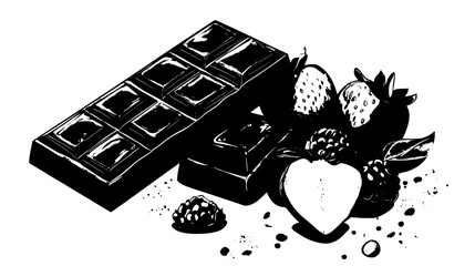 Wall Mural - Chocolate bar next to fresh fruit, contrasting textures, vector illustration art