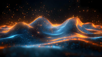 Wall Mural - Abstract waves of light in blue and orange, creating a dynamic visual effect.